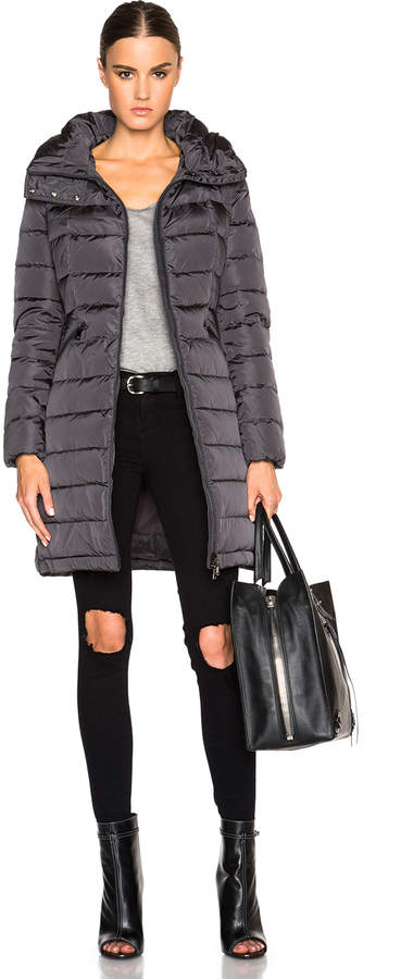 Moncler Flammette Long Coat in Charcoal | FWRD
